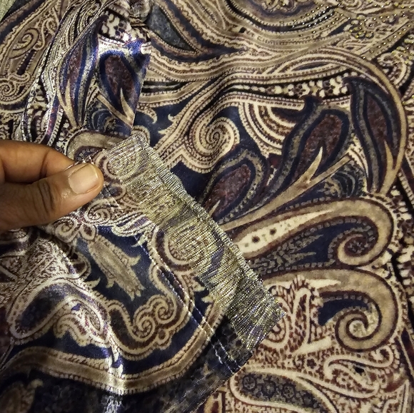 Chico's Purple Gray Velvet Silver Paisley Elegant Contemporary Blouse Sz 3/XL - Picture 4 of 6